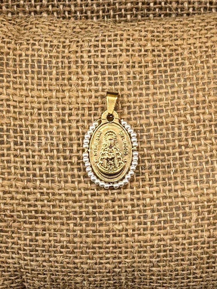 Medalla virgen del Rocío acero y perlas