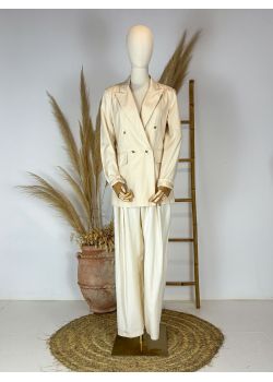 Pantalón traje semilino beige