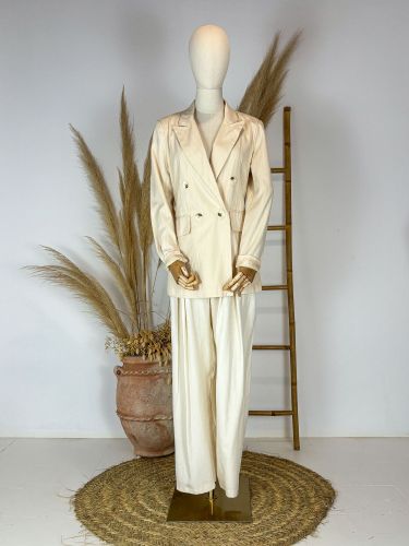 Pantalón traje semilino beige