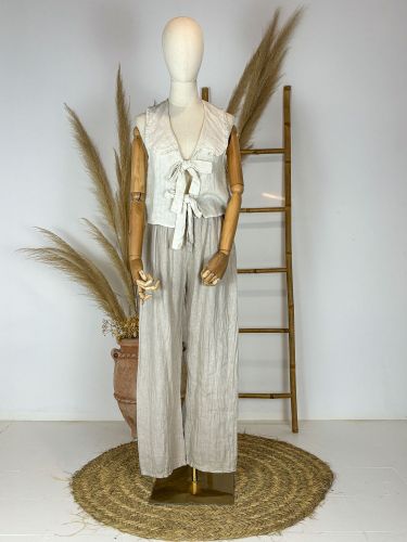 Pantalón largo lino camel elástica