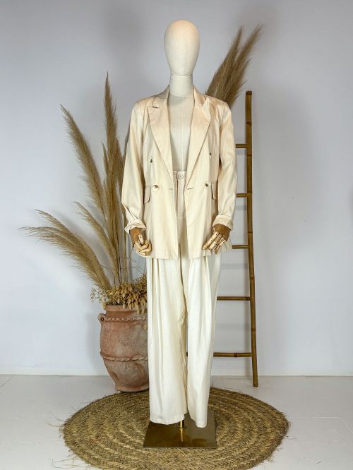 Pantalón traje semilino beige