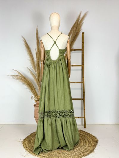 Vestido aguacate largo triángulo cruzado