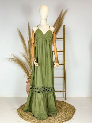 Vestido aguacate largo triángulo cruzado