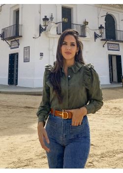 Blusa cervantes verde bordado rombos al tono