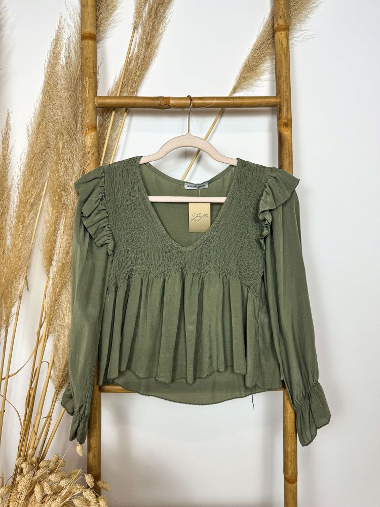 Blusa verde evasé frucida