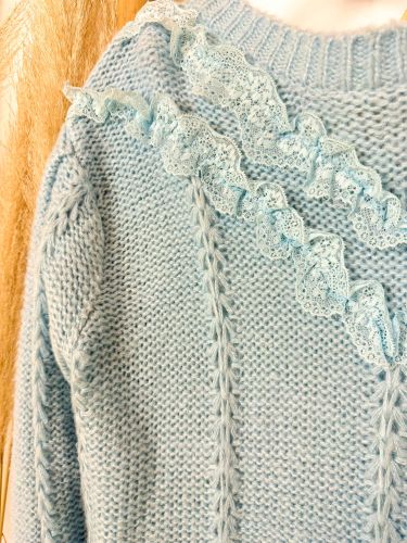 Jersey celeste de lana y encajes 2