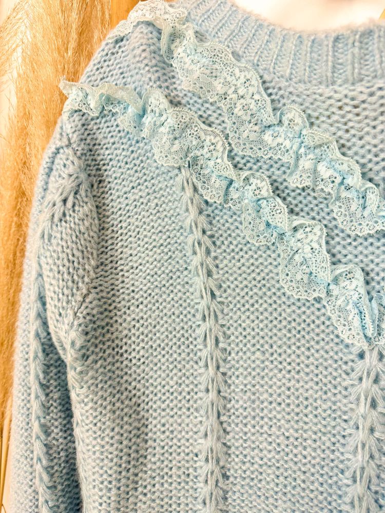 Jersey celeste de lana y encajes Jersey celeste de lana y encajes