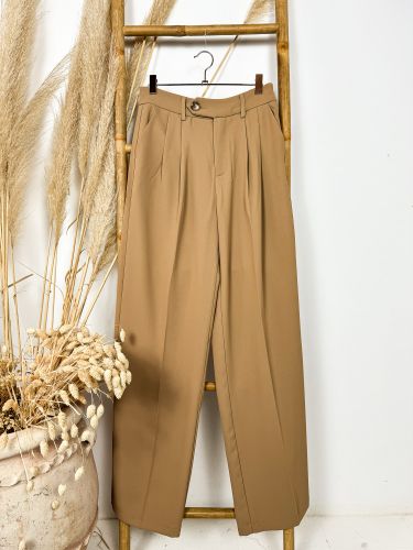 Pantalón palazzo pinza color camel