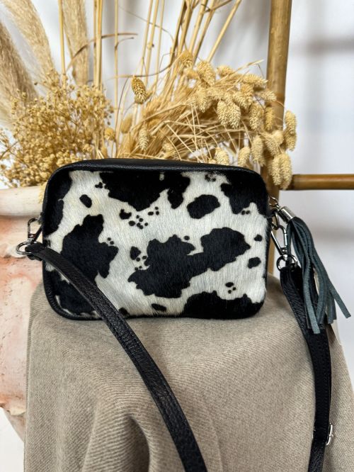 Bolso pequeño piel negra y pelo vaca
