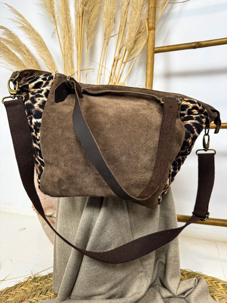Bolso shopper grande piel y leopardo