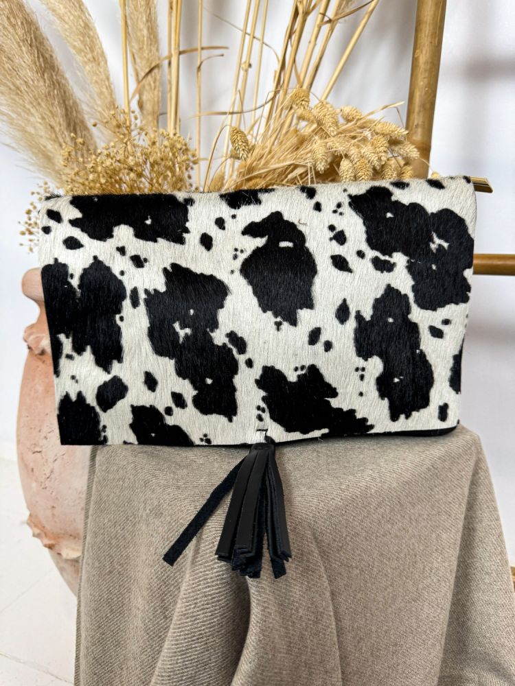 Bolso grande piel y pelo vaca con borla