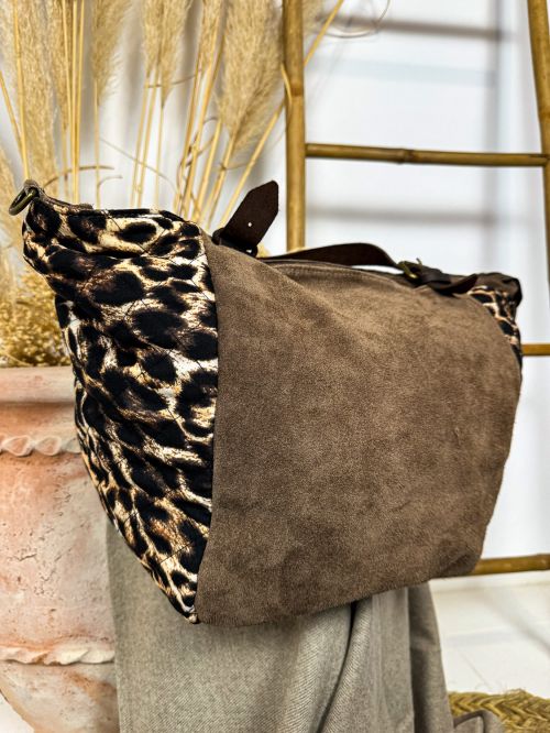 Bolso shopper grande piel y leopardo