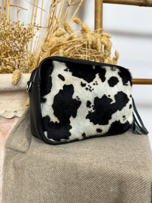Bolso pequeño piel negra y pelo vaca