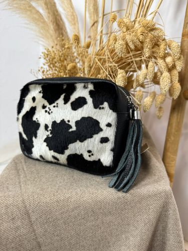 Bolso pequeño piel negra y pelo vaca 2