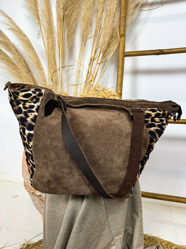 Bolso shopper grande piel y leopardo