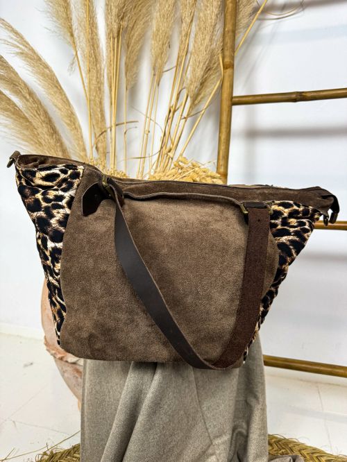 Bolso shopper grande piel y leopardo