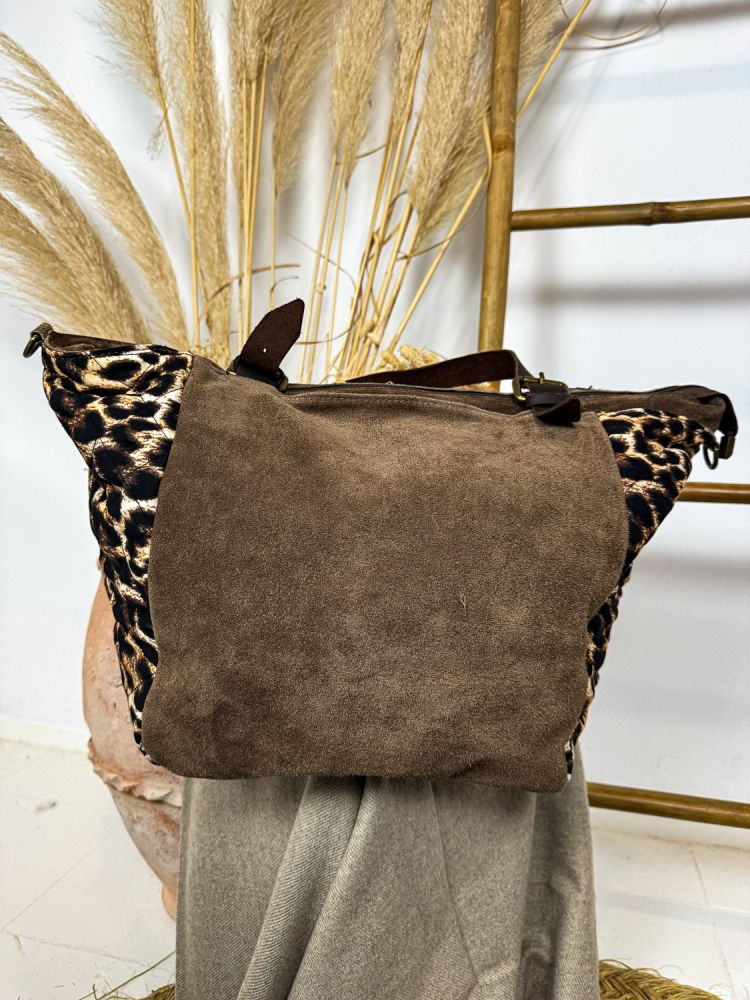 Bolso shopper grande piel y leopardo