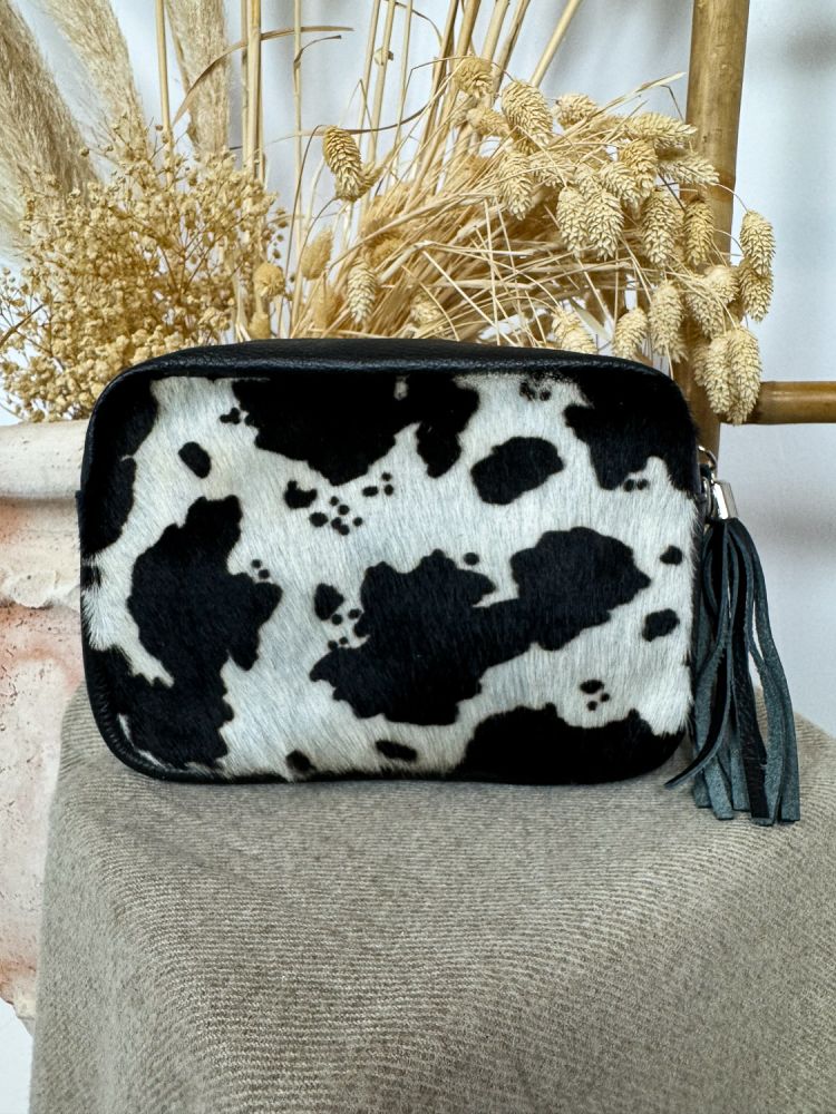 Bolso pequeño piel negra y pelo vaca