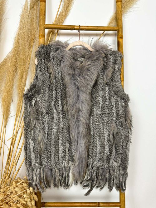 Abrigo sin mangas pelo natural color gris