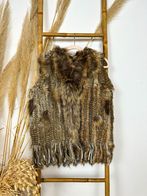 Abrigo sin mangas pelo natural color natural