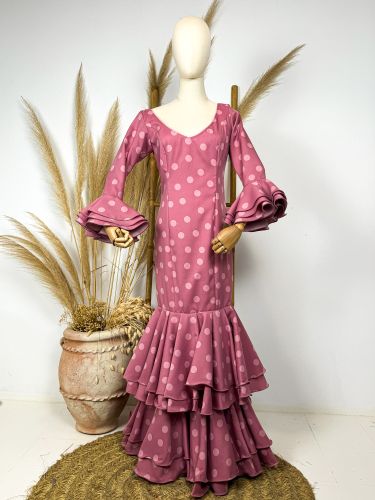 Traje de flamenca sirena rosa lunar mediano rosa palo