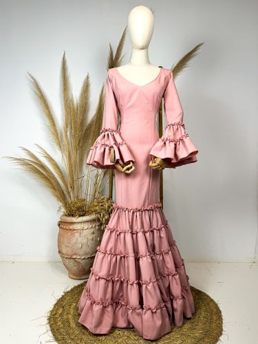 Traje de flamenca canastero rosa palo