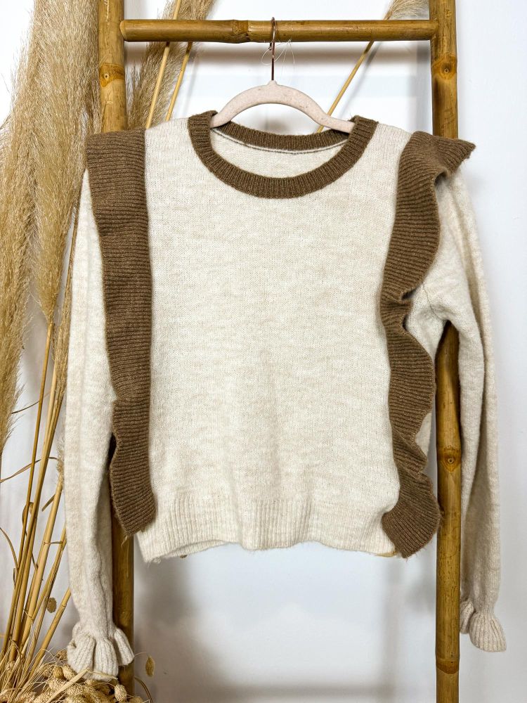 Jersey crudo con remate volante camel