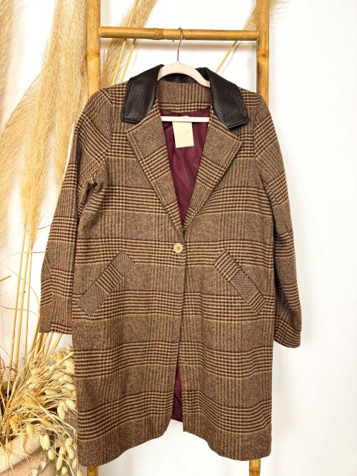 Abrigo paño combinado burdeos