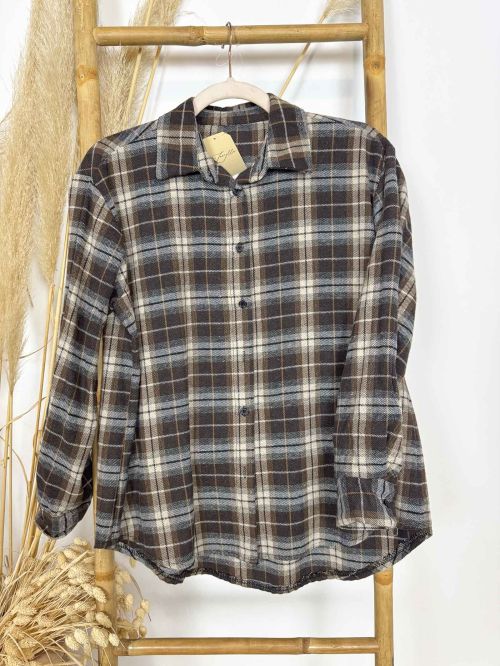 Blusa de paño cuadros marrón chocolate