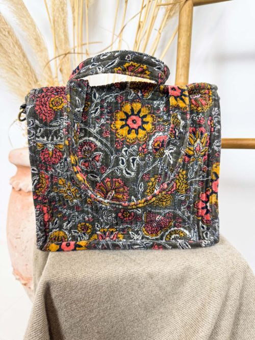 Bolso de antelina taupe estampado floral