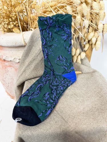 Calcetin verde floreados