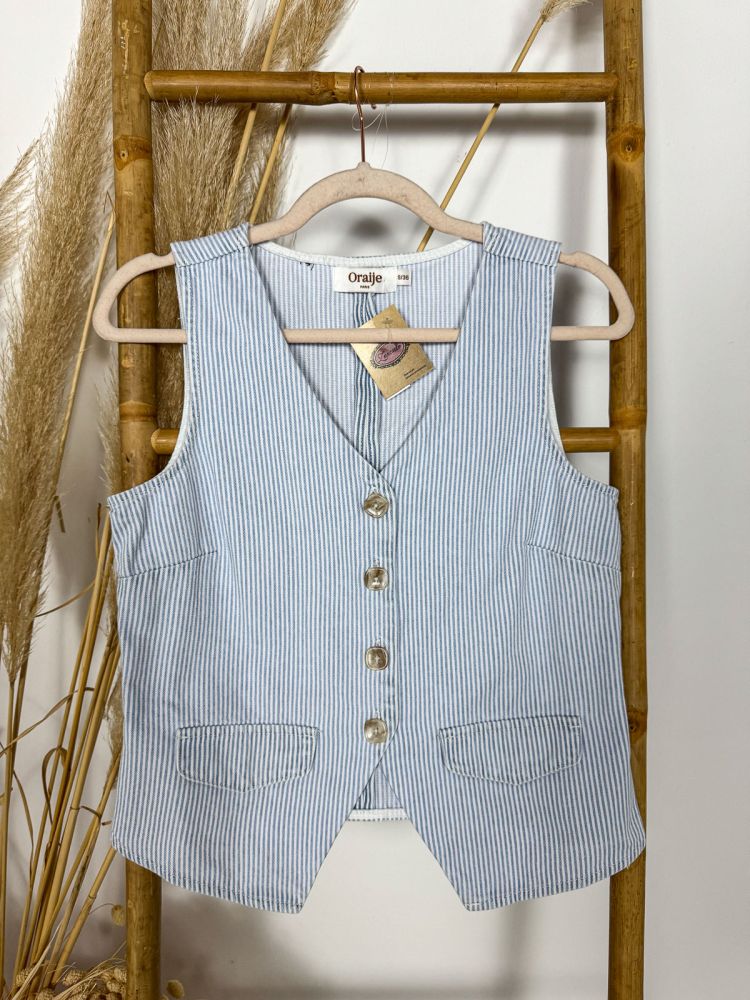 Chalequillo de rayas celeste y blanco