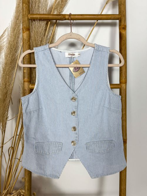 Chalequillo de rayas celeste y blanco