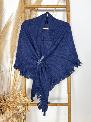 Toca lana azul marino con hebilla piel