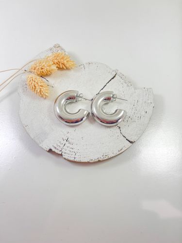 Aro semi abierto acero plateado grueso 3 cm