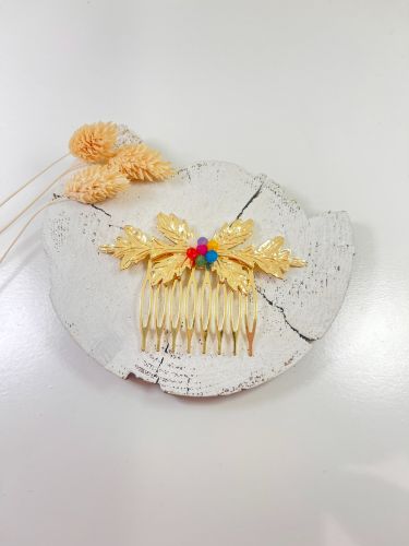 Peinecillo hojas y perlas colores