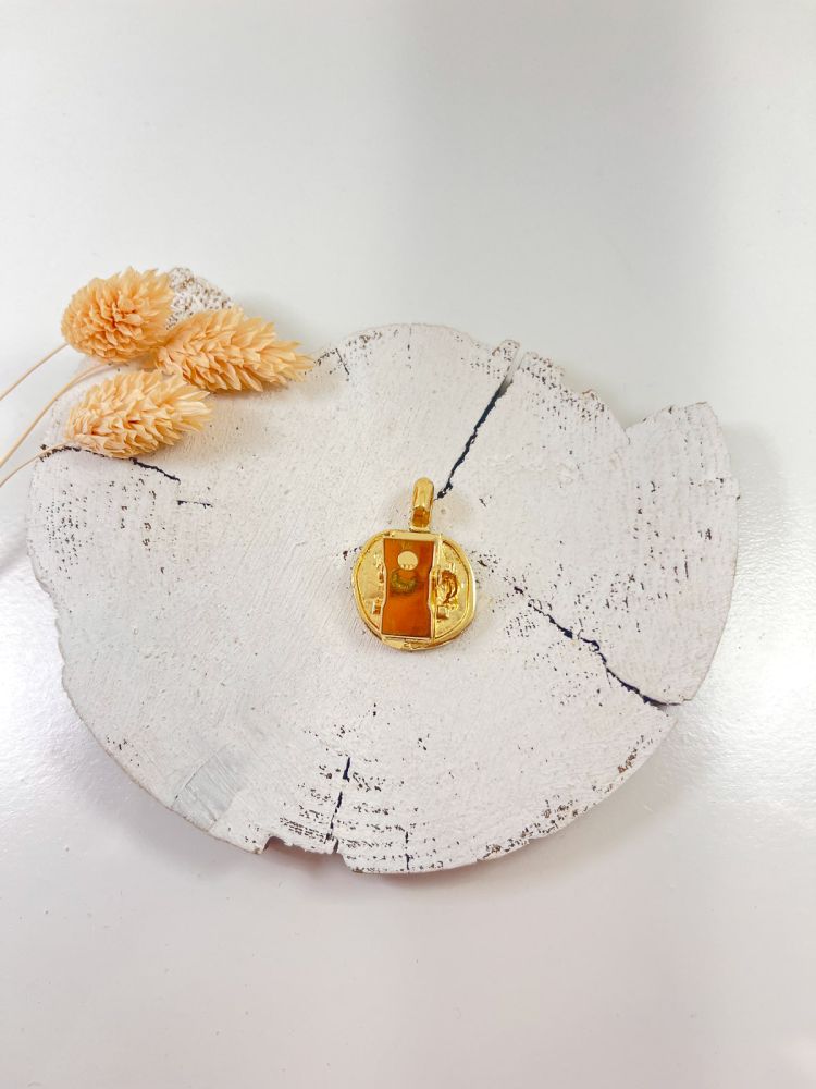 Broche pinza negro flor dorada