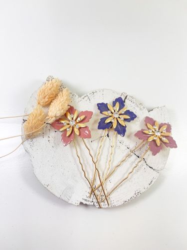 Horquilla flor esmaltada rosa/malva