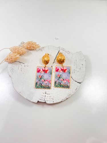 Pendiente cuadrado pintura flores