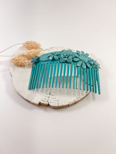 Peinecillo Maite Cárdenas turquesa apliques latón turquesa