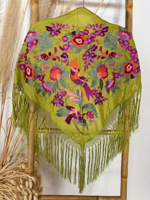 Mantón seda Valentina verde manzana