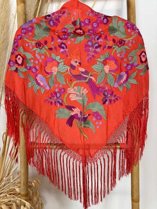 Mantón seda Valentina coral