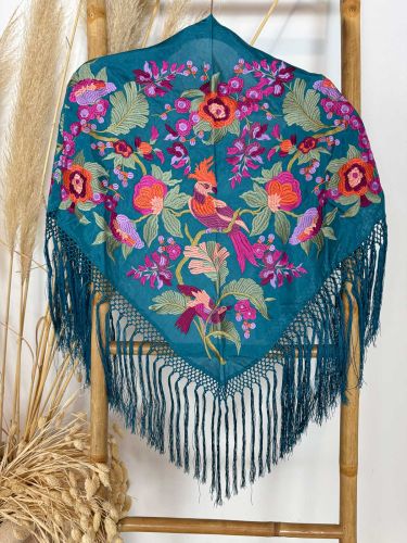 Mantón seda modelo Valentina azul añil