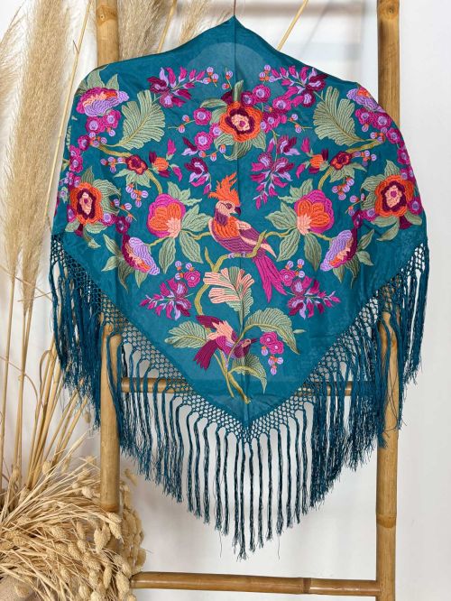 Mantón seda modelo Valentina azul añil