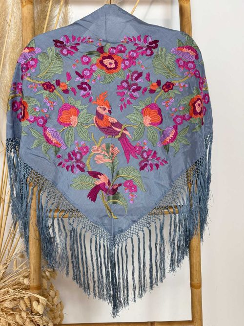 Mantón seda Valentina azul petróleo