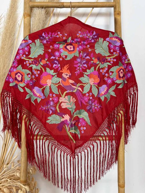 Mantón seda Valentina rojo sangre