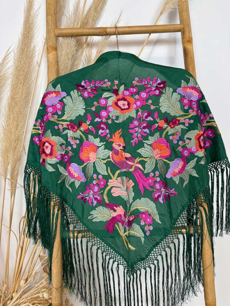 Mantón seda Valentina verde Andalucía