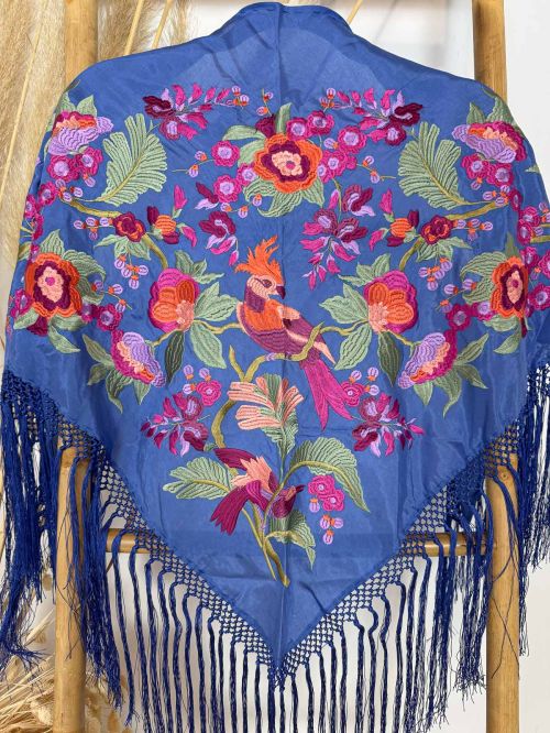 Mantón seda Valentina azul pavo