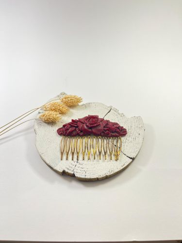 Peinecillo resina ovalado rosa grande burdeos