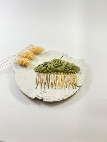 Peinecillo resina ovalado rosa grande verde caqui